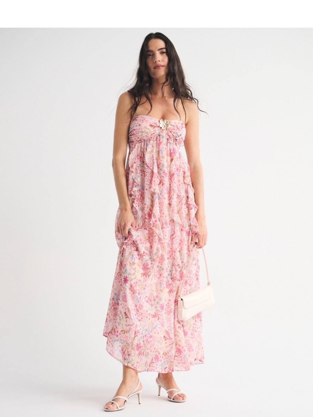 Abercrombie Pink Floral Bra Free Strapless Maxi Dress S NWT STORE SOLD OUT